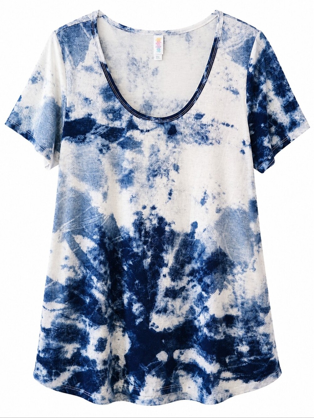 LuLaRoe Blue White Tie Dye Scoop Neck Short Sleeve Tee Size 2XL